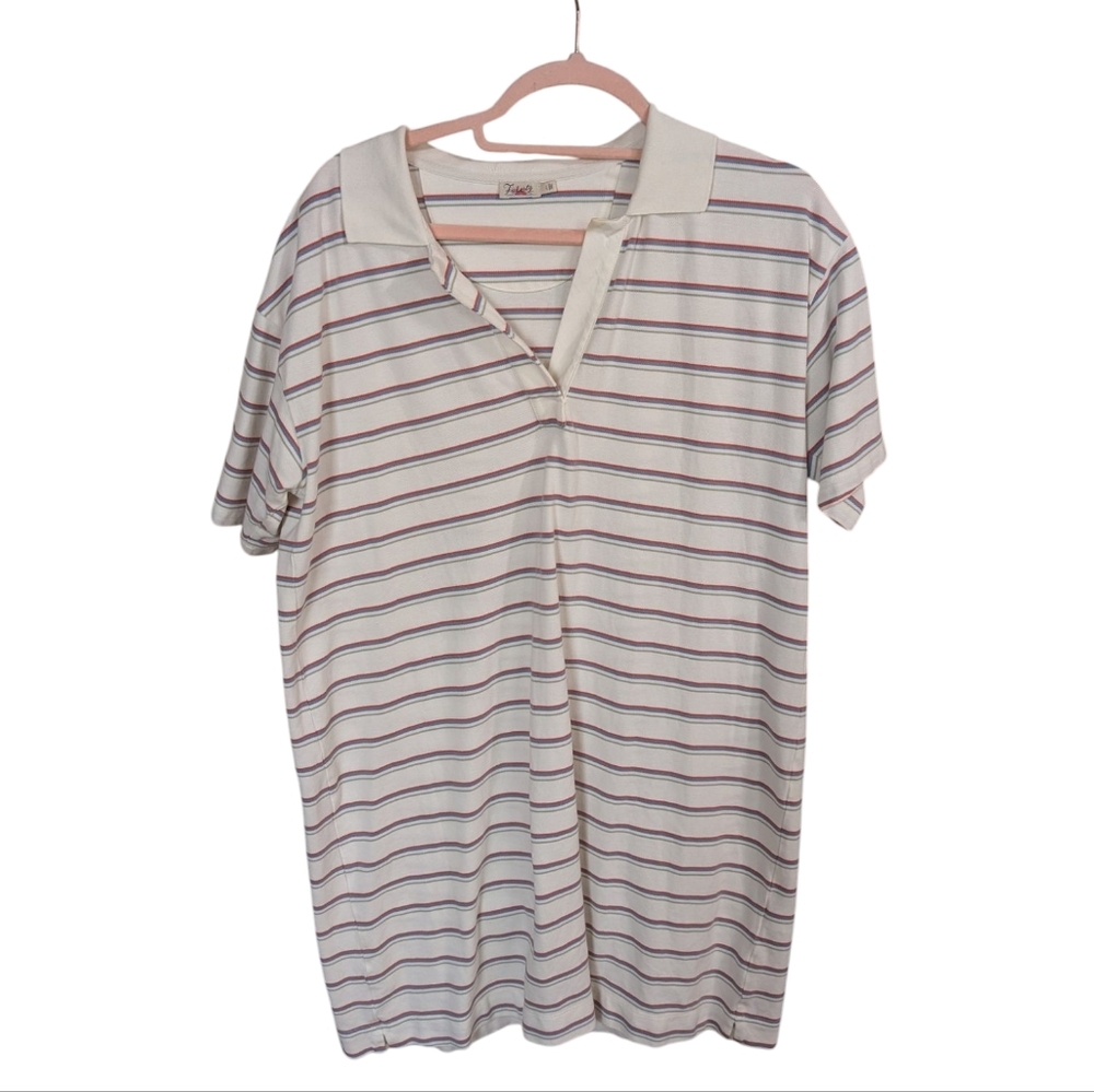 Faherty Striped White Polo Sun washed Pique Large Summer Soft Cotton
